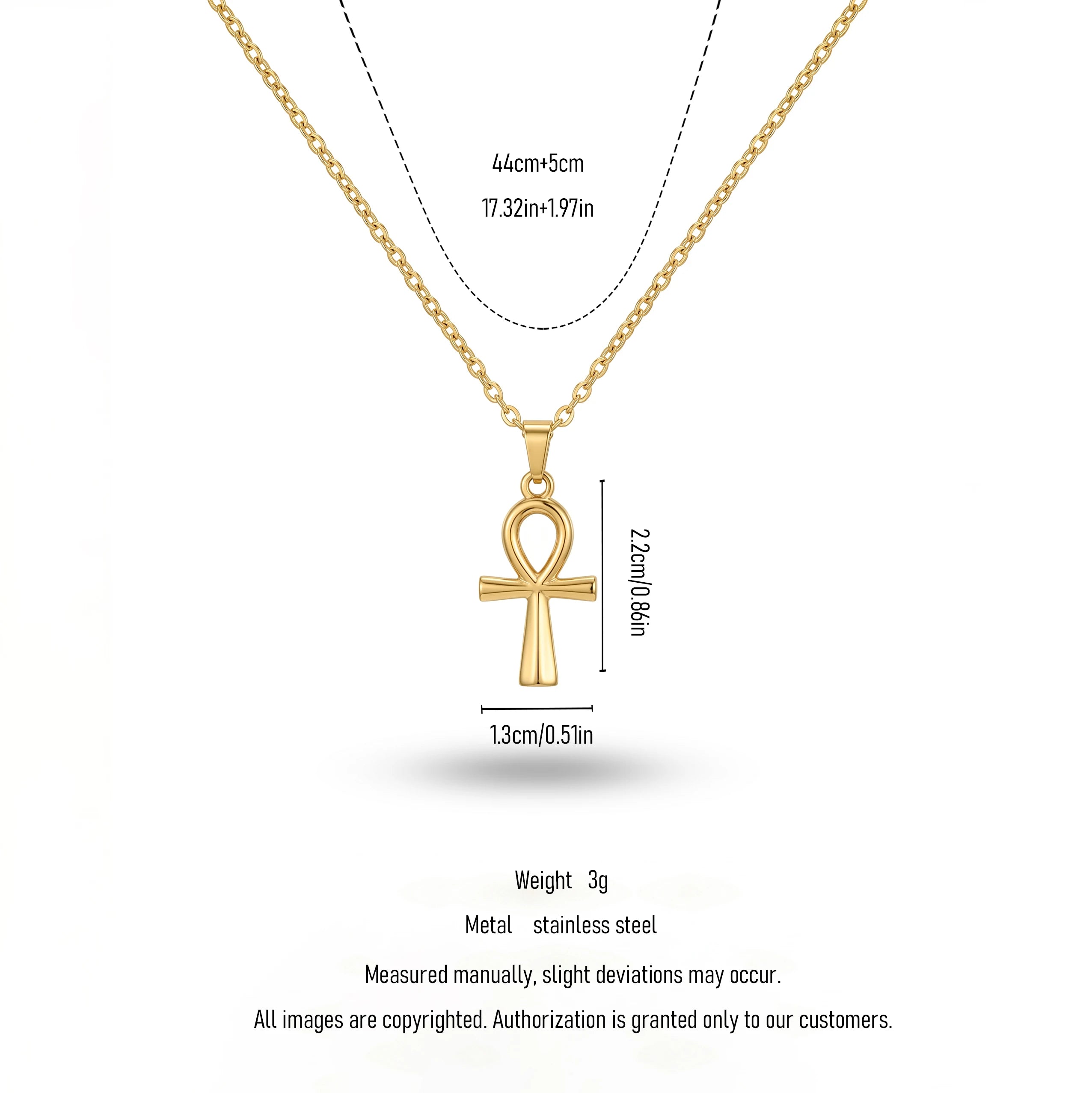 QIAOREN 11675 Tarnish Free 18K Gold Stainless Steel Ankh Cross Pendant Necklace Minimalist Life Symbol Jewelry
