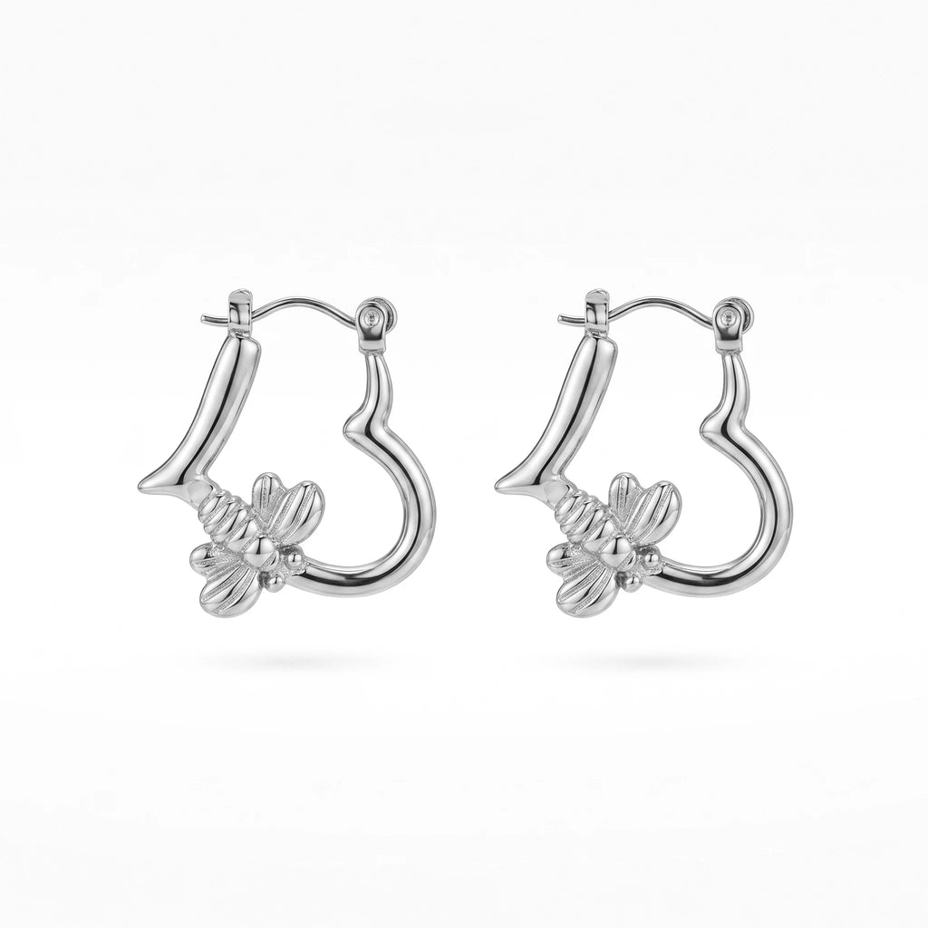 QIAOREN 12541 Sweet Bee Charm Hollow Heart Huggie Hoops Stainless Steel 18K Gold Plated Trendy Click Earrings Daily Outfit