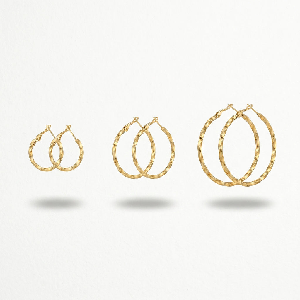 QIAOREN 12312 Gold Plated Hammered Oval Hoop Earrings for Women Stainless Steel Textured Minimalist Fashion Jewelry