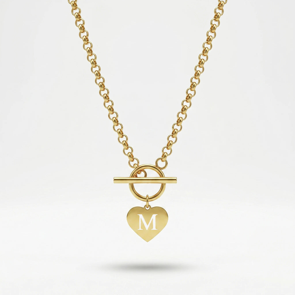 QIAOREN 10541 European American Trendy Punk Style Stainless Steel Link Chain Necklace 18K PVD Gold Plated Heart Women's Jewelry