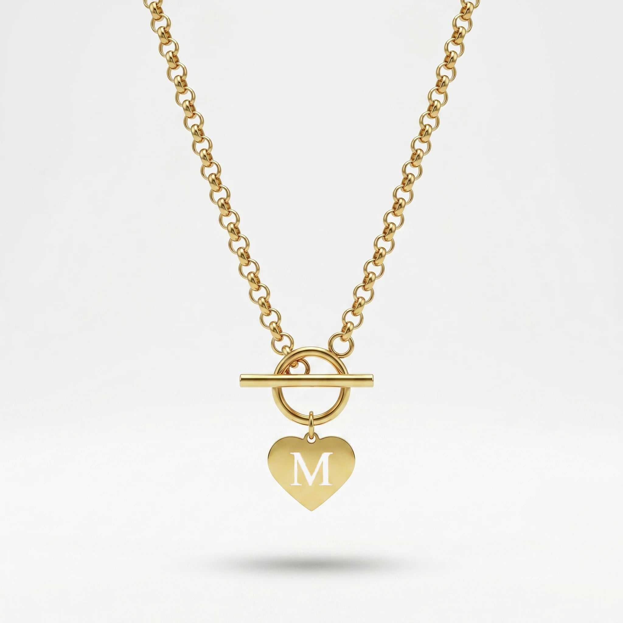 QIAOREN 10541 European American Trendy Punk Style Stainless Steel Link Chain Necklace 18K PVD Gold Plated Heart Women's Jewelry