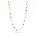 QIAOREN 13534 Mixed Stone Stainless Steel Necklace, Red Agate Black Onyx White Jade Faceted Round Beads