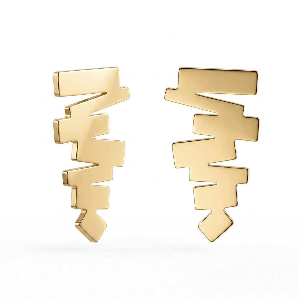 QIAOREN 10949 Hypoallergenic Stainless Steel Geometric Studs, 18K Gold Plated Waterproof Tarnish Resistant Earrings