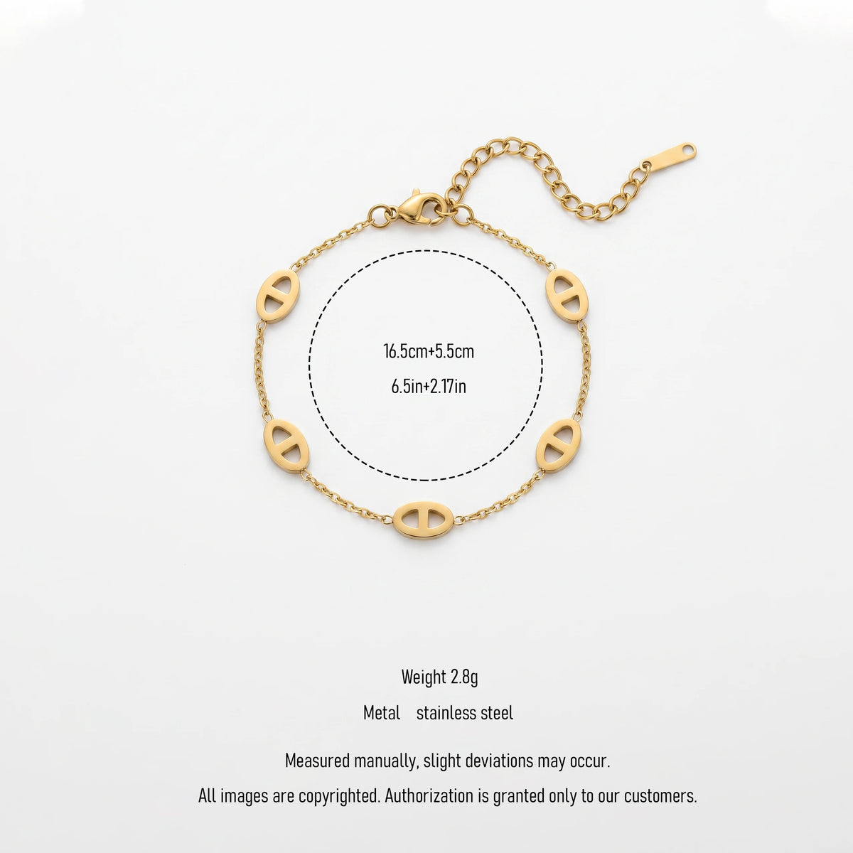 QIAOREN 13282 Gold Plated Stainless Steel Geometric Link Bracelet Minimalist Oval Chain Bracelet Adjustable Jewelry for Women