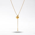 QIAOREN 12917 18K Gold Plated 316L Stainless Steel Puffed Heart Y Necklace Waterproof Tarnish Free Snake Chain Lariat Jewelry