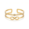 QIAOREN 11884 Minimalist Double Layer Infinity Cuff Bracelet 18K Gold Stainless Steel Beaded CZ Open Bangle Daily Wear Jewelry