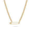 QIAOREN 11833 Edgy Chunky Safety Pin Cuban Chain Necklace 18K Gold Stainless Steel Minimalist Statement Streetwear Jewelry