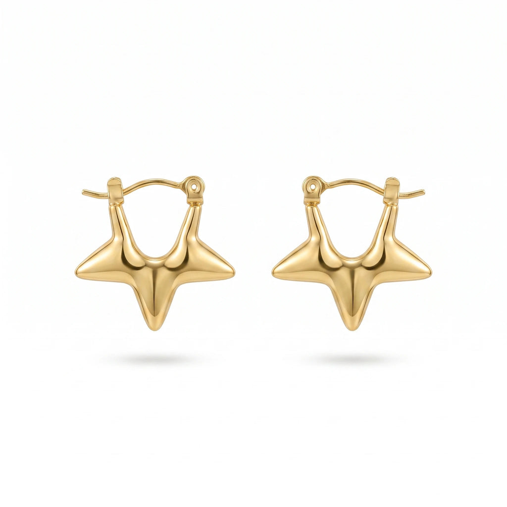 QIAOREN 13259 18K Gold PVD Plated Stainless Steel Hollow Four Pointed Star  Earrings Smooth Polished Star