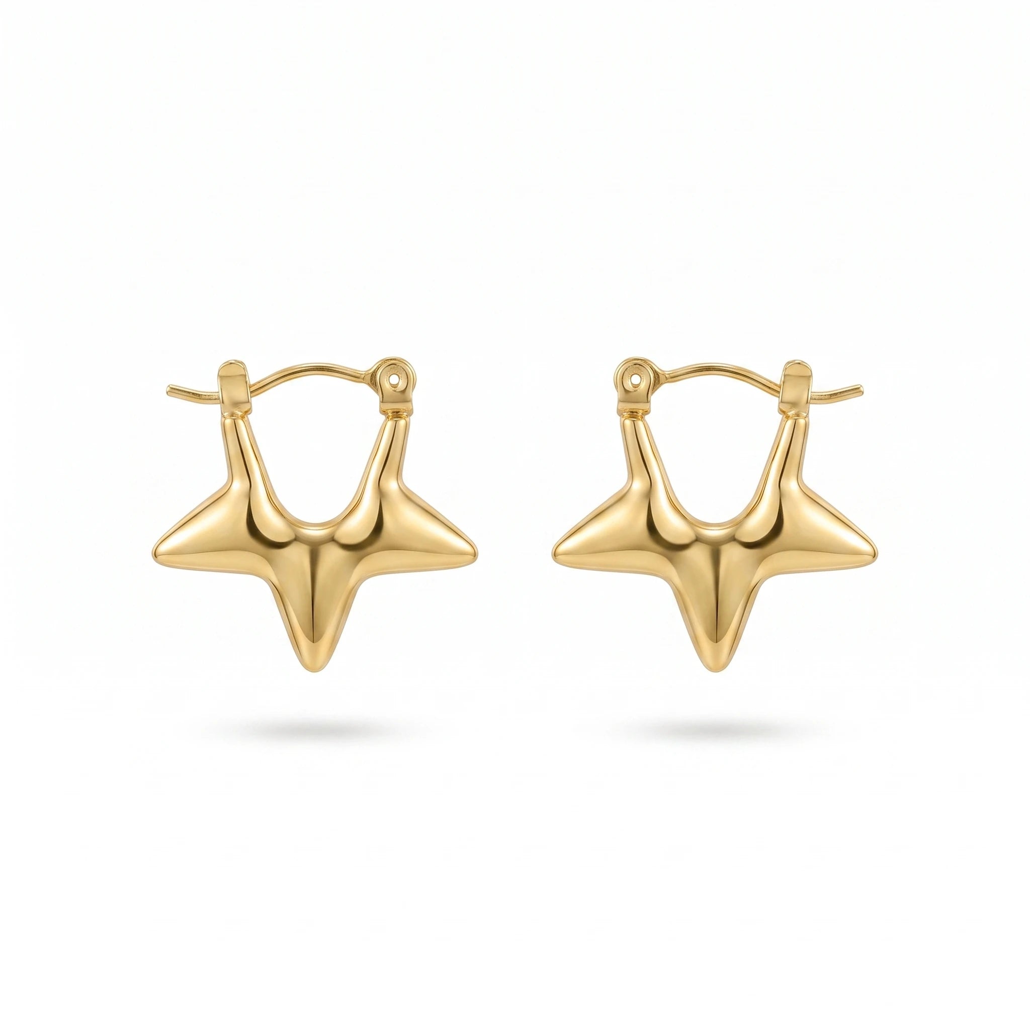 QIAOREN 13259 18K Gold PVD Plated Stainless Steel Hollow Four Pointed Star  Earrings Smooth Polished Star