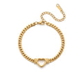 QIAOREN 13298 Gold Plated Stainless Steel Cuban Link Heart Bracelet Minimalist Dainty Chain Bracelet for Women