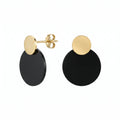QIAOREN 11205 Modern Black Gold Disc Earrings Stainless Steel Minimalist Statement Stud Earrings for Women Fashion Jewelry