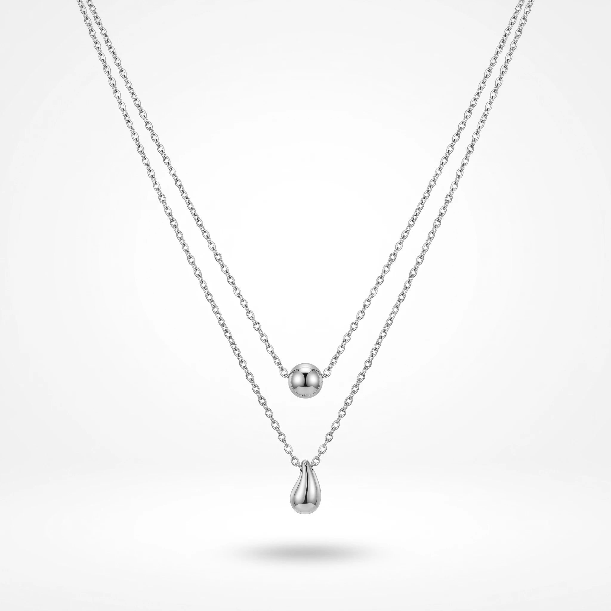 QIAOREN 10582 Water Drop Bead Double Layer Necklace 18K Gold Plated Stainless Steel Waterproof Tarnish Free Trendy Jewelry