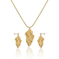 18K Gold Plated Irregular Textured Leaf Necklace Set, Waterproof Tarnish Free Stainless Steel Abstract Jewelry