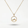 QIAOREN 11251 18K Gold Plated Hollow Mountain Circle Pendant Necklace Stainless Steel Tarnish Free Adventure Hiking Jewelry