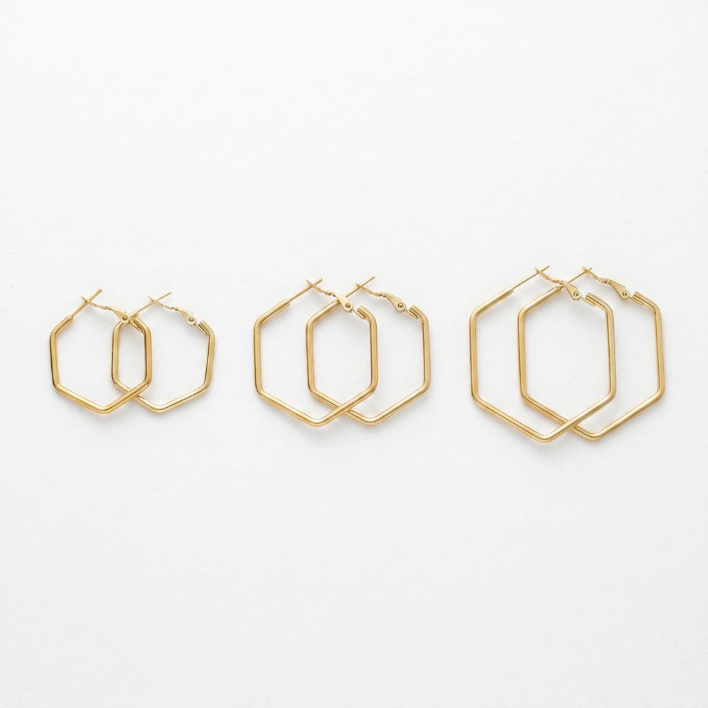 QIAOREN 12307 Gold Plated Hexagon Hoop Earrings for Women Stainless Steel Geometric Minimalist Fashion Jewelry