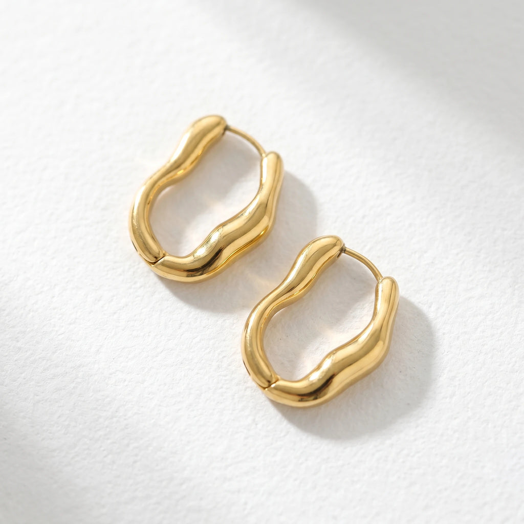 QIAOREN 12499  Elegant Sculptural Molten Gold Hoops Stainless Steel Bold Architectural Statement U Earrings EU US