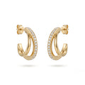 QIAOREN 12313 Trendy CZ Pave Double Hoop Earrings Gold Stainless Steel Stacked Layered C Shape Half Hoops Jewelry Women US EU