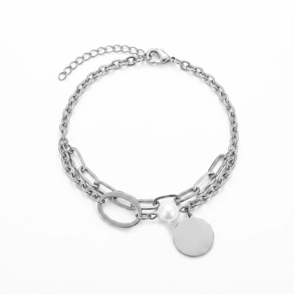 QIAOREN 11061 Stainless Steel Layered Chain Charm Bracelet Tarnish Free Waterproof Minimalist Jewelry for Women