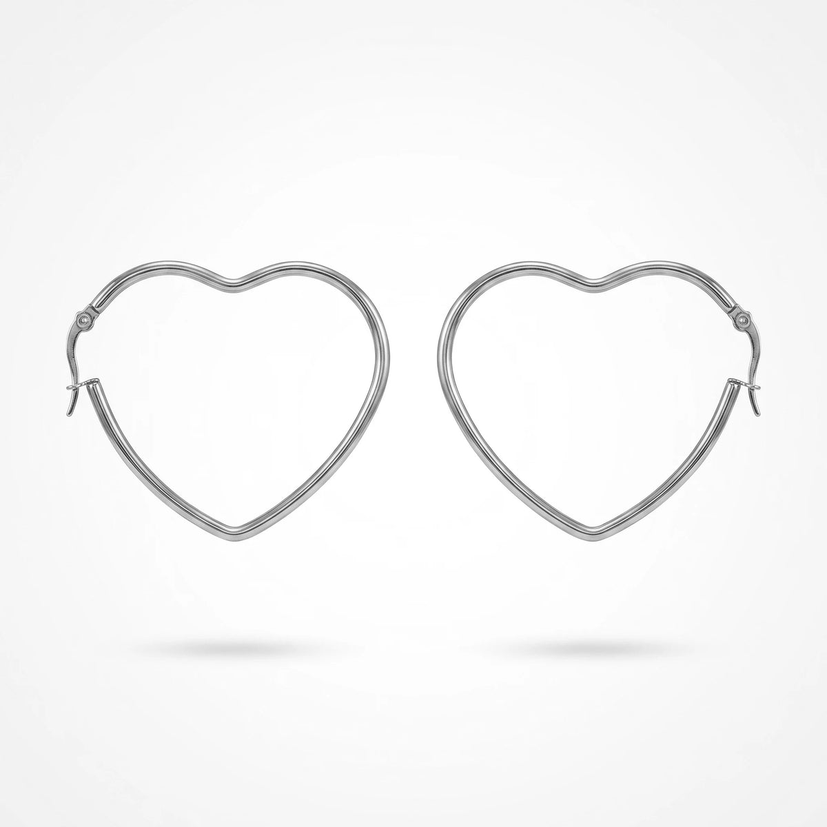 QIAOREN 12334 Romantic Heart Shaped Hoop Earrings Gold Stainless Steel Sleek Front Facing Sweetheart Large Hoops Women US EU