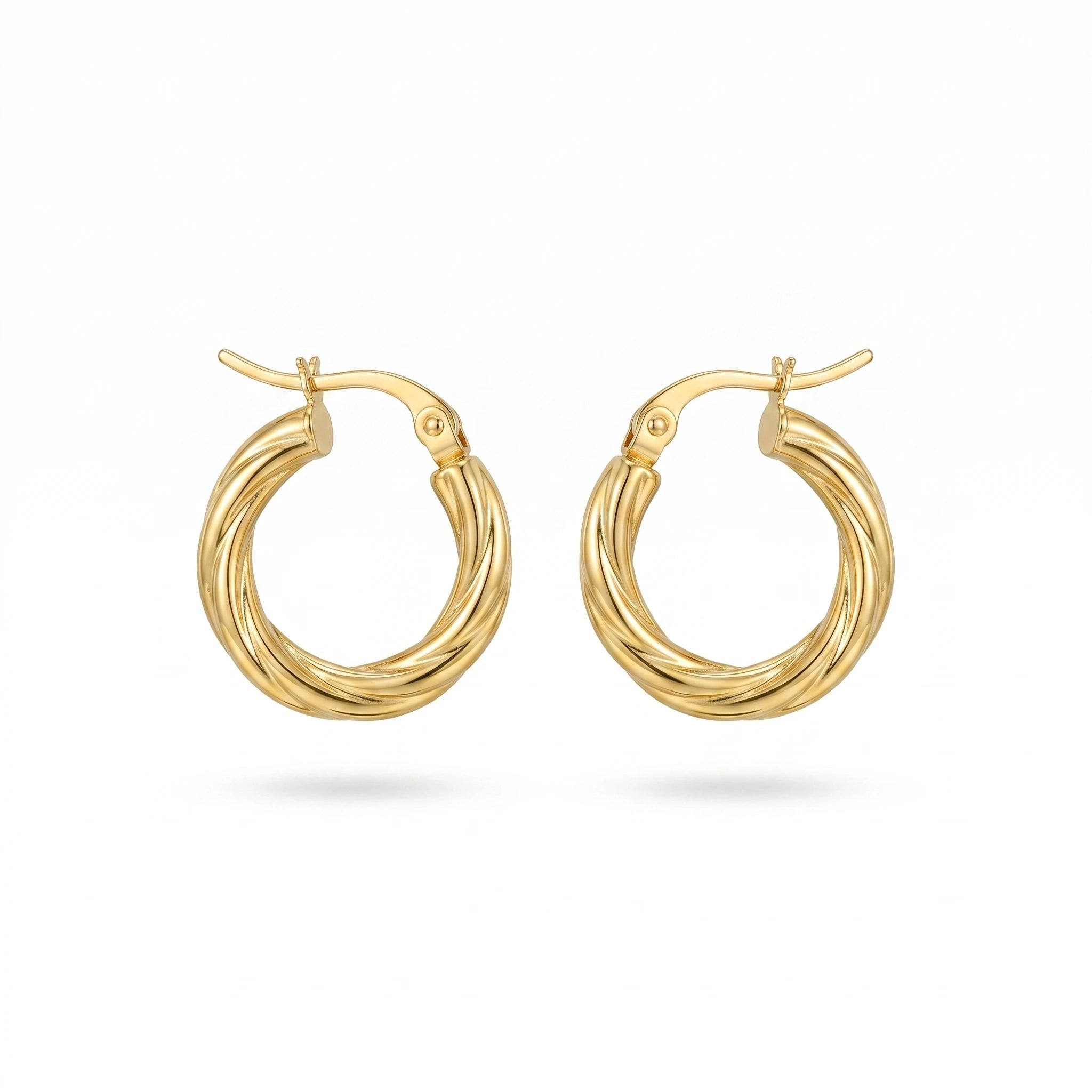 QIAOREN 12387 Twisted Texture Gold Huggie Hoop Earrings Waterproof Stainless Steel 18K PVD Plated Minimalist Daily Jewelry
