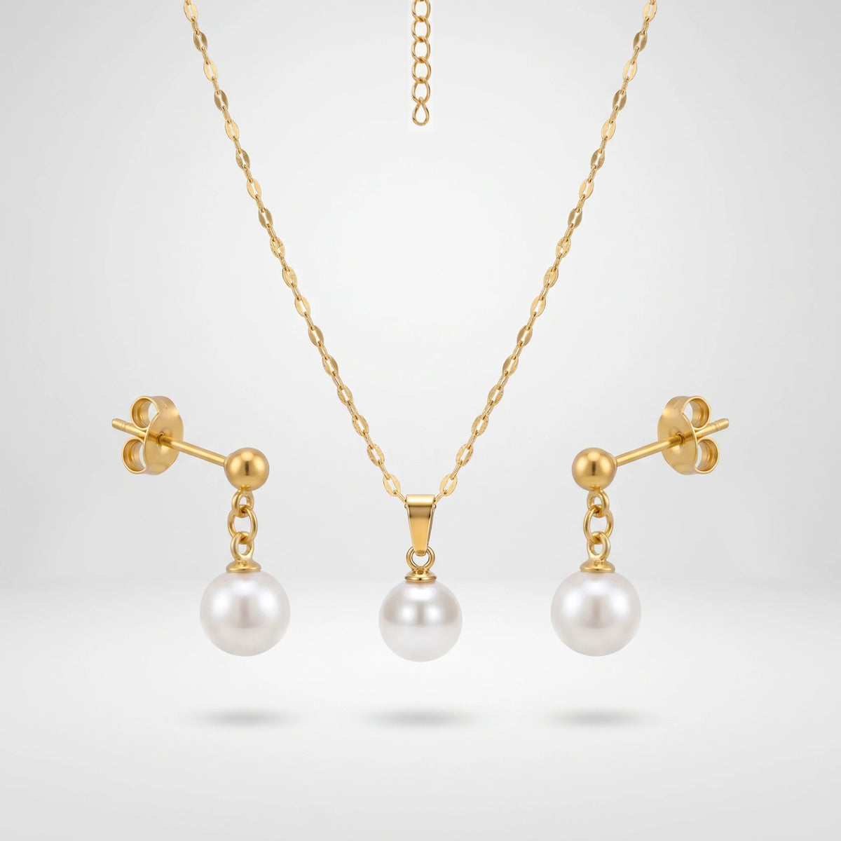 QIAOREN 11077 Contemporary Pearl Jewelry Set Stainless Steel Gold Pendant Necklace Elegant Gift for Women