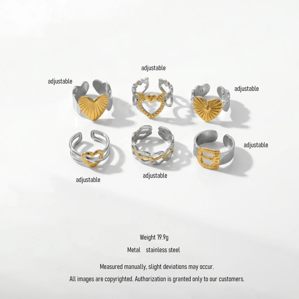 QIAOREN 12948-53 18K Gold Plated 316L Stainless Steel Two Tone Snake Star Adjustable Rings Set Tarnish Free Waterproof Jewelry