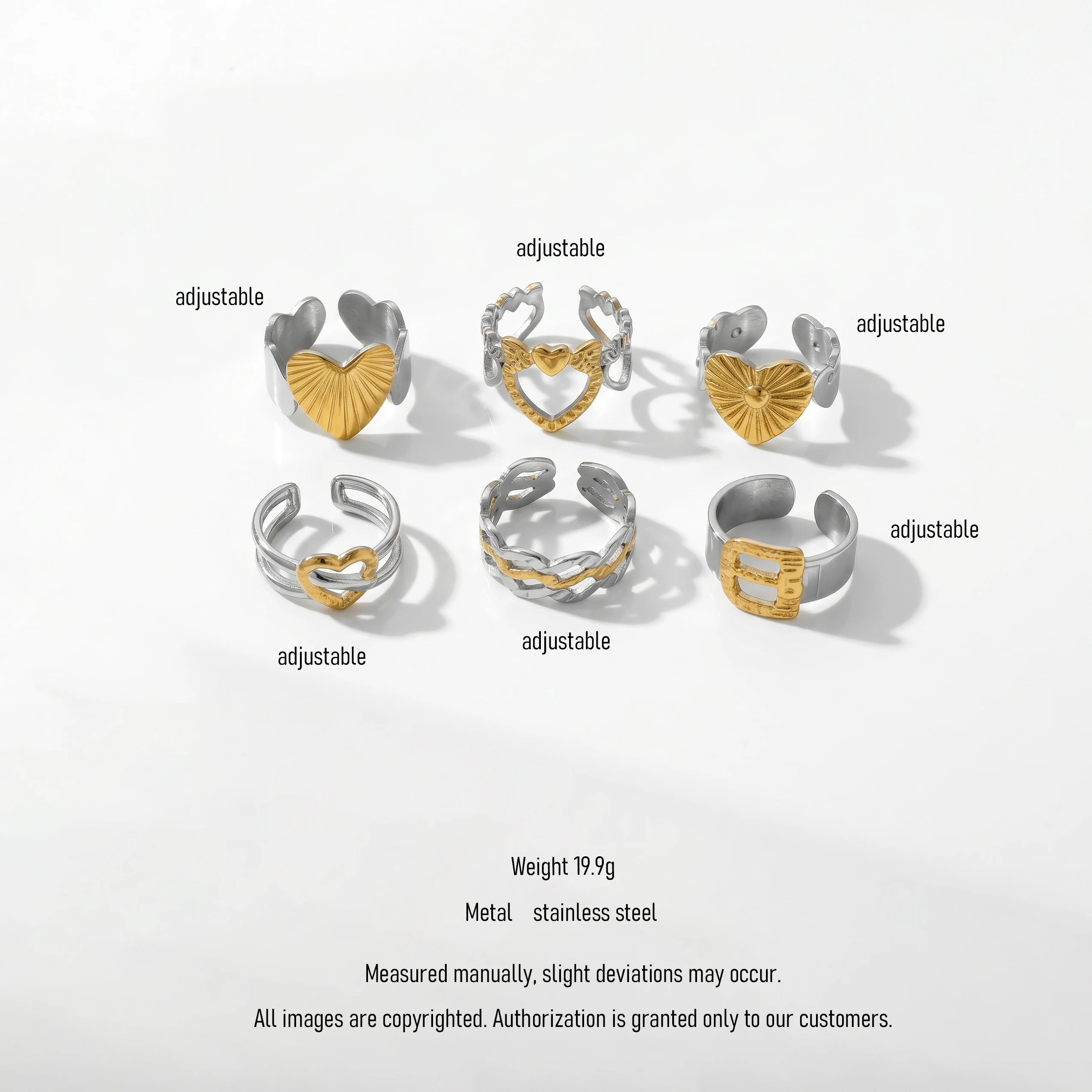 QIAOREN 12948-53 18K Gold Plated 316L Stainless Steel Two Tone Snake Star Adjustable Rings Set Tarnish Free Waterproof Jewelry