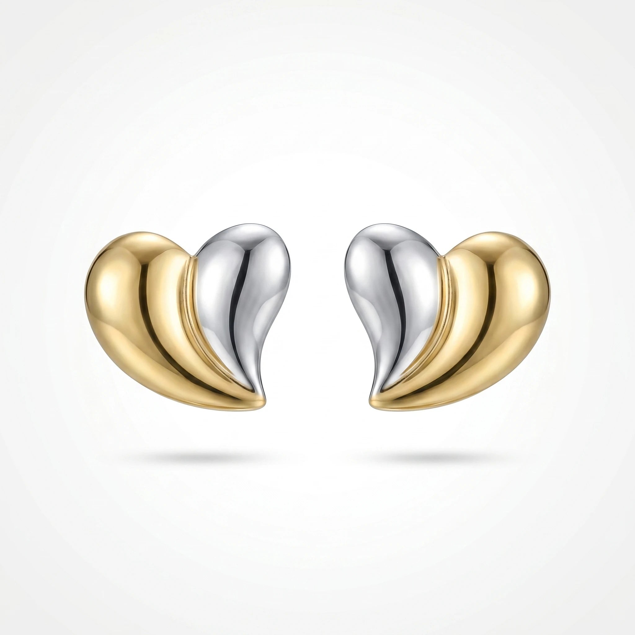 QIAOREN 12450 Tone Split Heart Stud Earrings Waterproof Stainless Steel PVD Gold Silver Contrast Glossy Love Ear Jewelry Trendy
