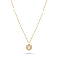 QIAOREN 13939 Thin Oval Link Chain Milgrain Bezel Heart Pendant Inlaid White Mother of Pearl, Polished Gold Vintage Love