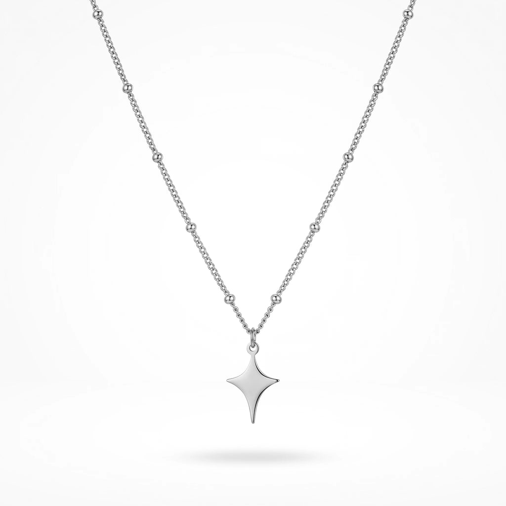 QIAOREN 11245 Tarnish Resistant Waterproof 18K Gold Plated Stainless Steel North Star Beaded Chain Necklace