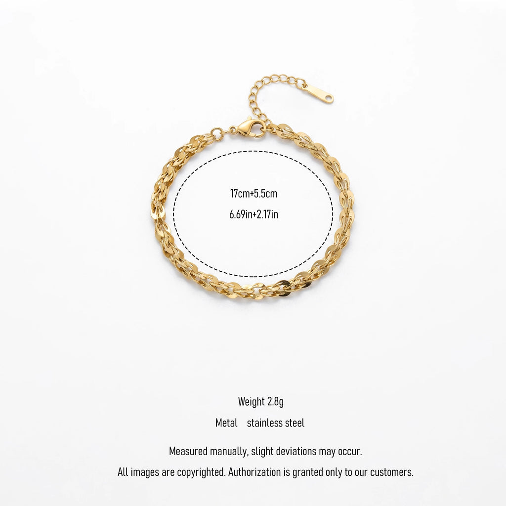 QIAOREN 13290 Gold Plated Stainless Steel Braided Chain Bracelet Layered Woven Link Bracelet Minimalist Jewelry for Women