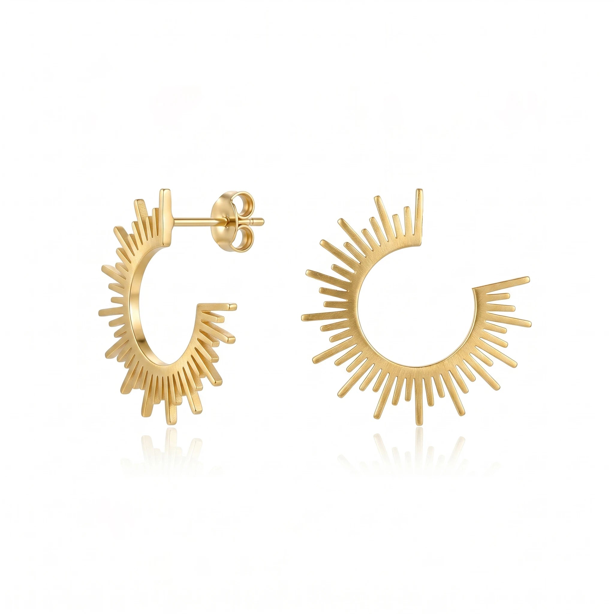 QIAOREN 10837 Adjustable Stainless Steel Sunburst Earrings Gold Plated Minimalist Boho Design