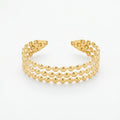 QIAOREN 12695 Classic Parallel Tiny Gold Bead Wide Open Gold Bangle Hypoallergenic Stainless Steel Hollow Stackable Bracelet