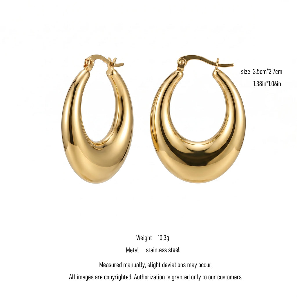 QIAOREN 10963 Hypoallergenic Stainless Steel Chunky Hoops 18K Gold Plated Waterproof Tarnish Resistant Women's Geometric Earring