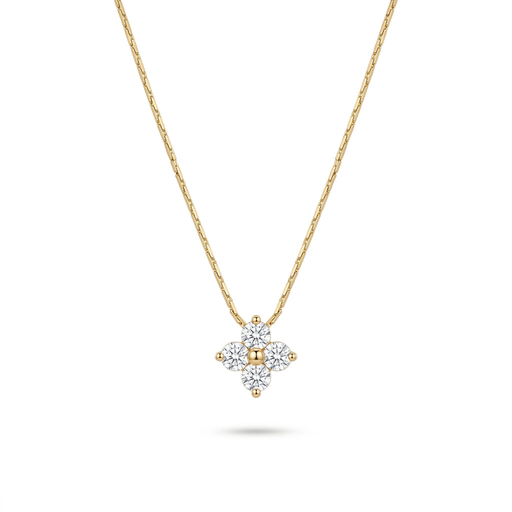 QIAOREN 13167 Gold Plated CZ Flower Pendant Necklace Stainless Steel Dainty Floral Necklace Everyday Jewelry for Women
