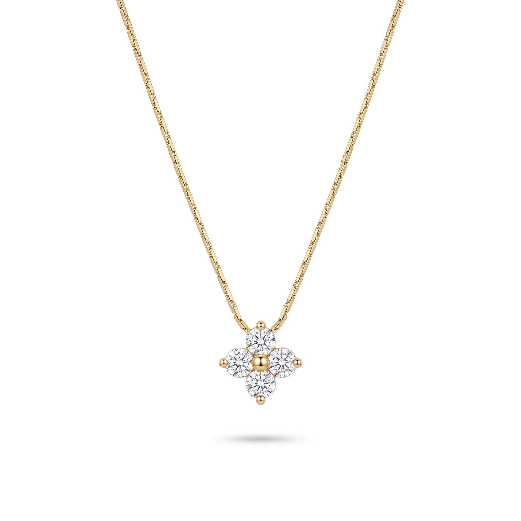 QIAOREN 13167 Gold Plated CZ Flower Pendant Necklace Stainless Steel Dainty Floral Necklace Everyday Jewelry for Women