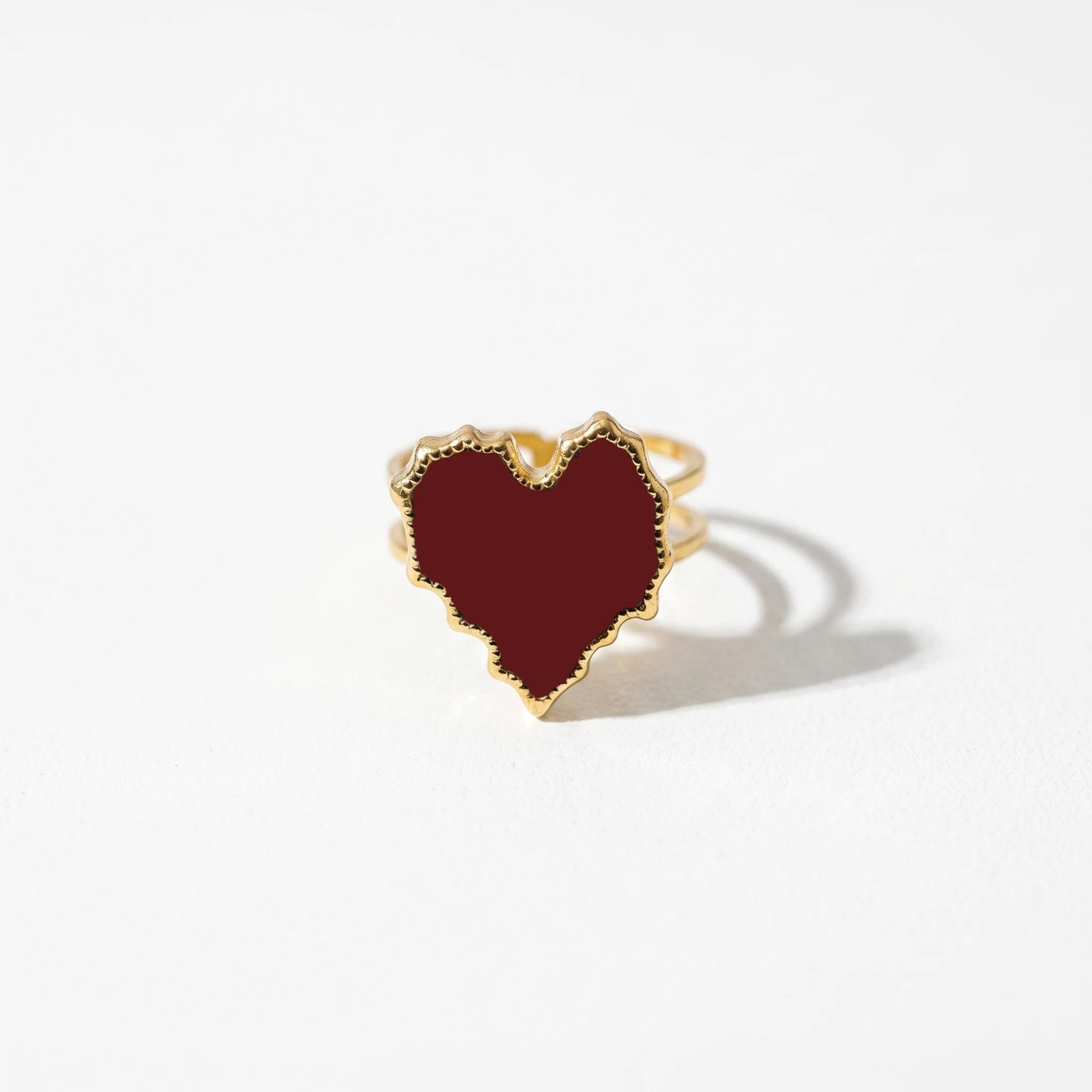 QIAOREN 14180-83 Red Enamel Heart & Sun Open Ring Set, Irregular Love Shape Adjustable Stackable Ring Jewelry Gift