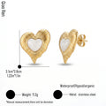 QIAOREN 14076-77 Fluted Heart Shell Stud Earrings, White Enamel Inset Heart Ear Stud Jewelry Gift for Daily Fashion Outfits