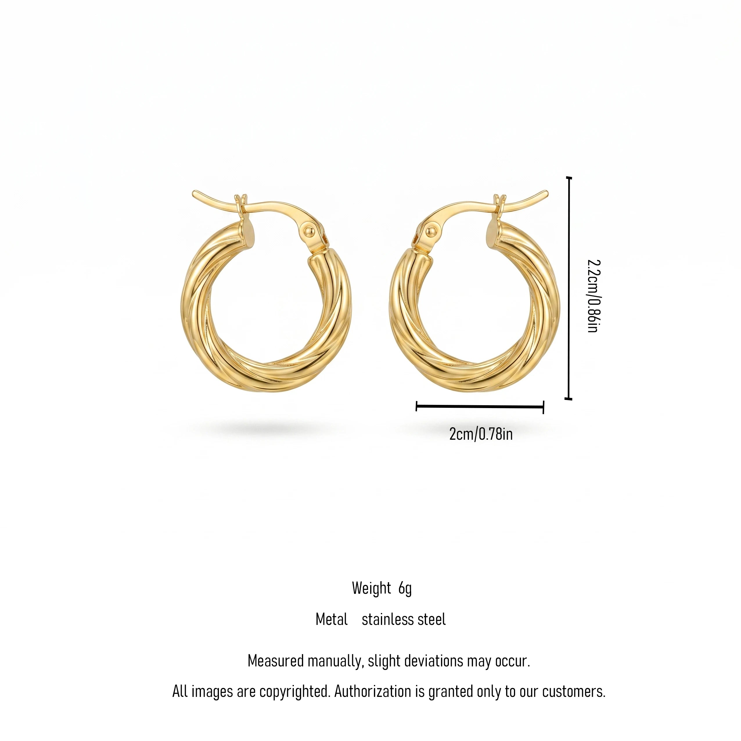 QIAOREN 12387 Twisted Texture Gold Huggie Hoop Earrings Waterproof Stainless Steel 18K PVD Plated Minimalist Daily Jewelry