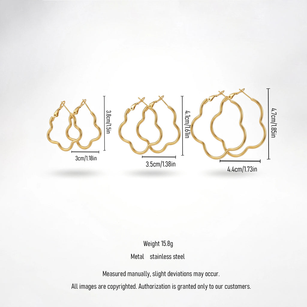 QIAOREN 13205 Gold Plated Organic Wave Hoop Earrings for Women Stainless Steel Irregular Statement Fashion Jewelry