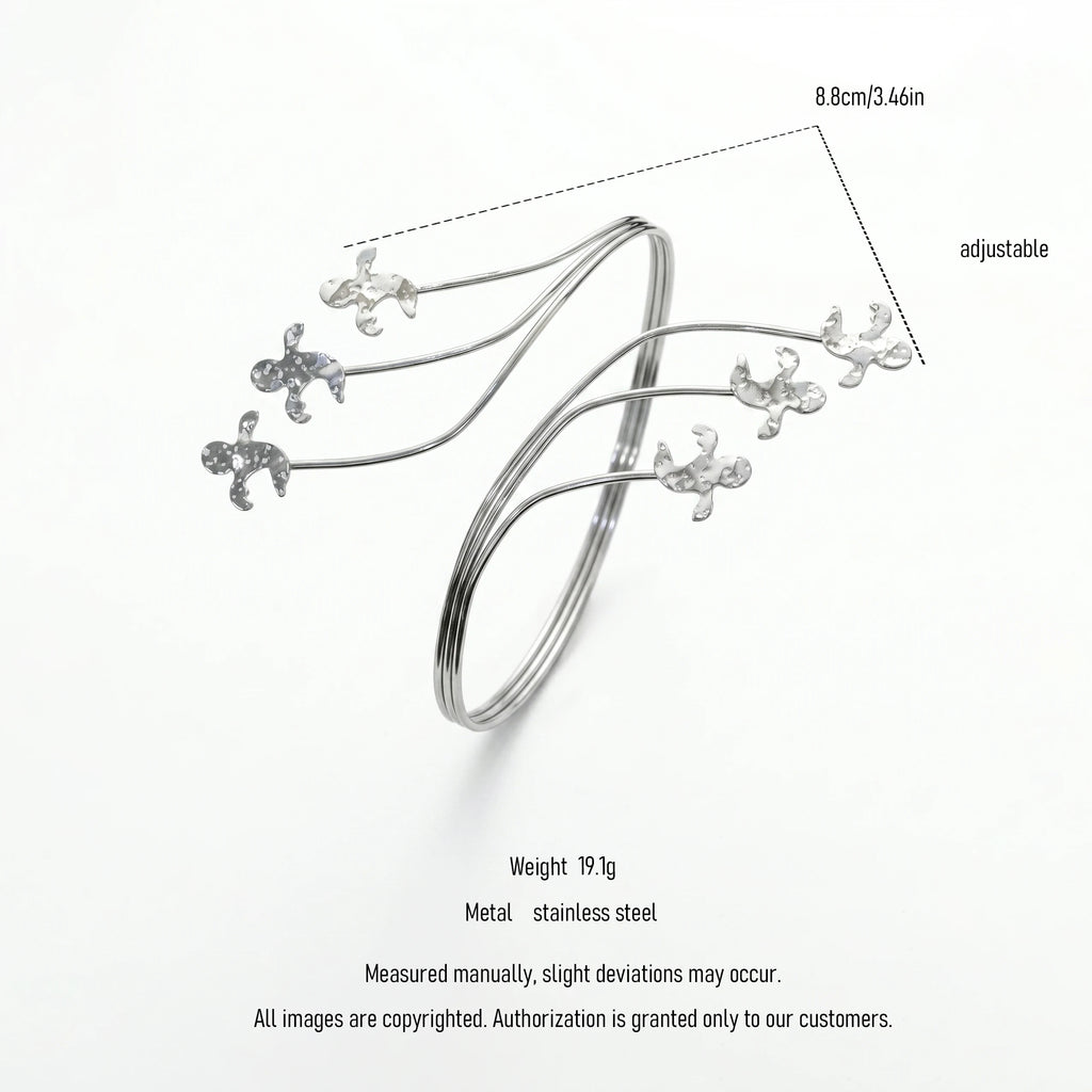 QIAOREN 12824 Silver Little People Upper Arm Bracelet Adjustable Fairycore Armlet Stainless Steel Multi Layer Festival Bangle