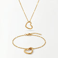 QIAOREN 10647 Irregular Hollow Heart Matching Jewelry Set 18K Gold Plated Stainless Steel No-Fade Necklace Bracelet Women