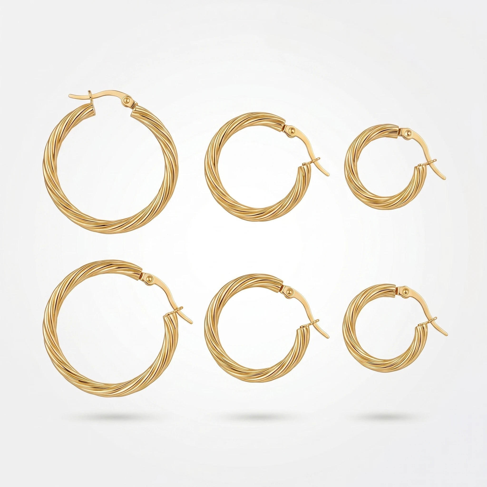 QIAOREN 12422Elegant Quiet Luxury Textured Screw Thread Hoops Gold Stainless Steel French Retro Twisted Cable Statement Earrings