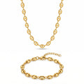 QIAOREN 10612 Mariner Chain Jewelry Set 18K Gold Plated Stainless Steel Waterproof Tarnish Free Necklace & Bracelet for Women