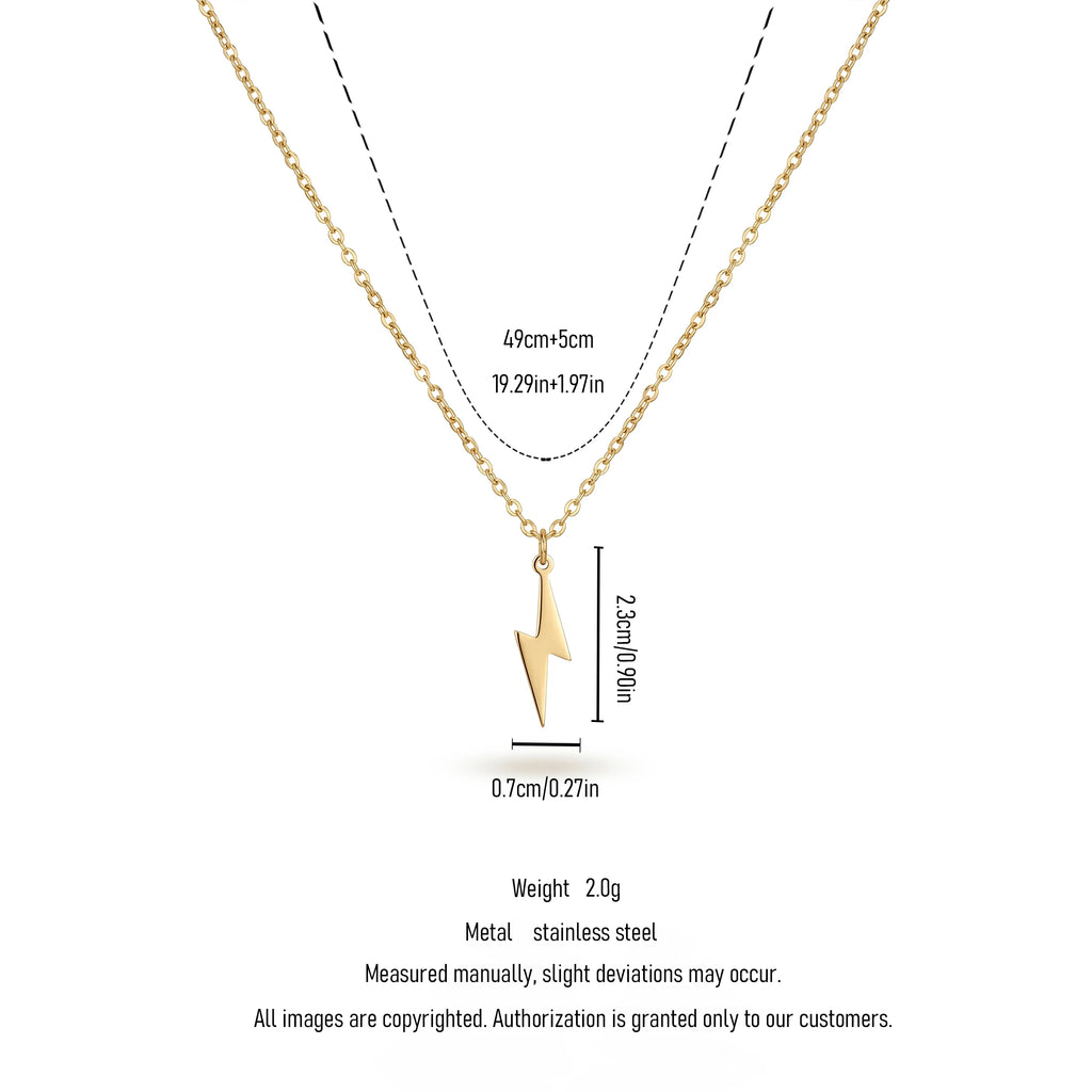 QIAOREN 11341 Dainty Edgy Lightning Bolt Necklace 18K Gold Plated Stainless Steel Casual Streetwear Jewelry