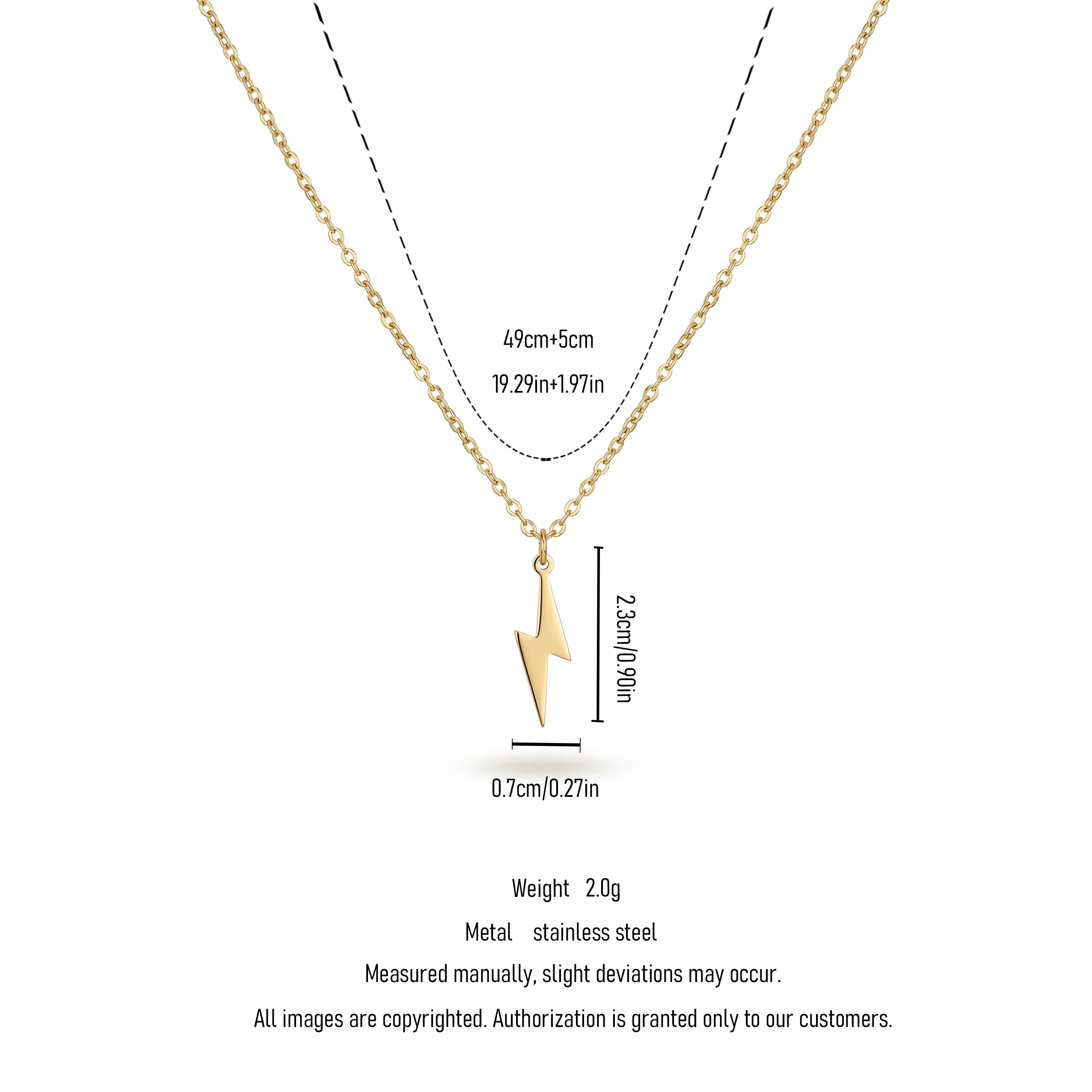 QIAOREN 11341 Dainty Edgy Lightning Bolt Necklace 18K Gold Plated Stainless Steel Casual Streetwear Jewelry
