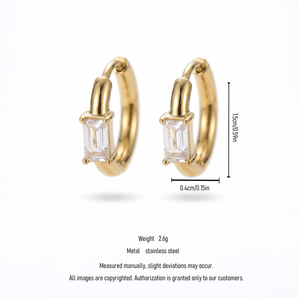 QIAOREN 12173-77 Classic Rectangular Colorful CZ Hoop Earrings Gold Plated Stainless Steel  Fashion Jewelry for Western Girls