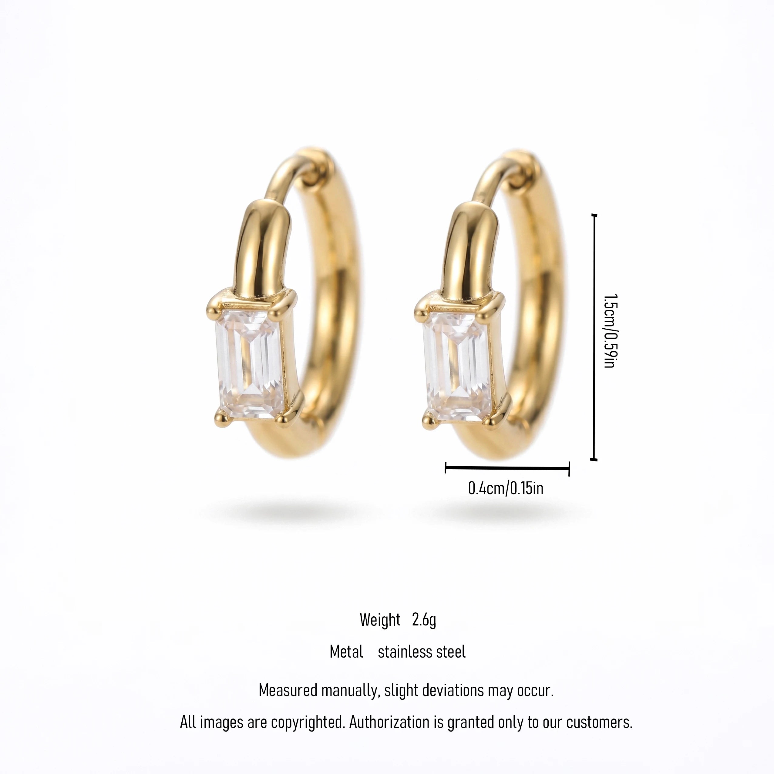 QIAOREN 12173-77 Classic Rectangular Colorful CZ Hoop Earrings Gold Plated Stainless Steel  Fashion Jewelry for Western Girls