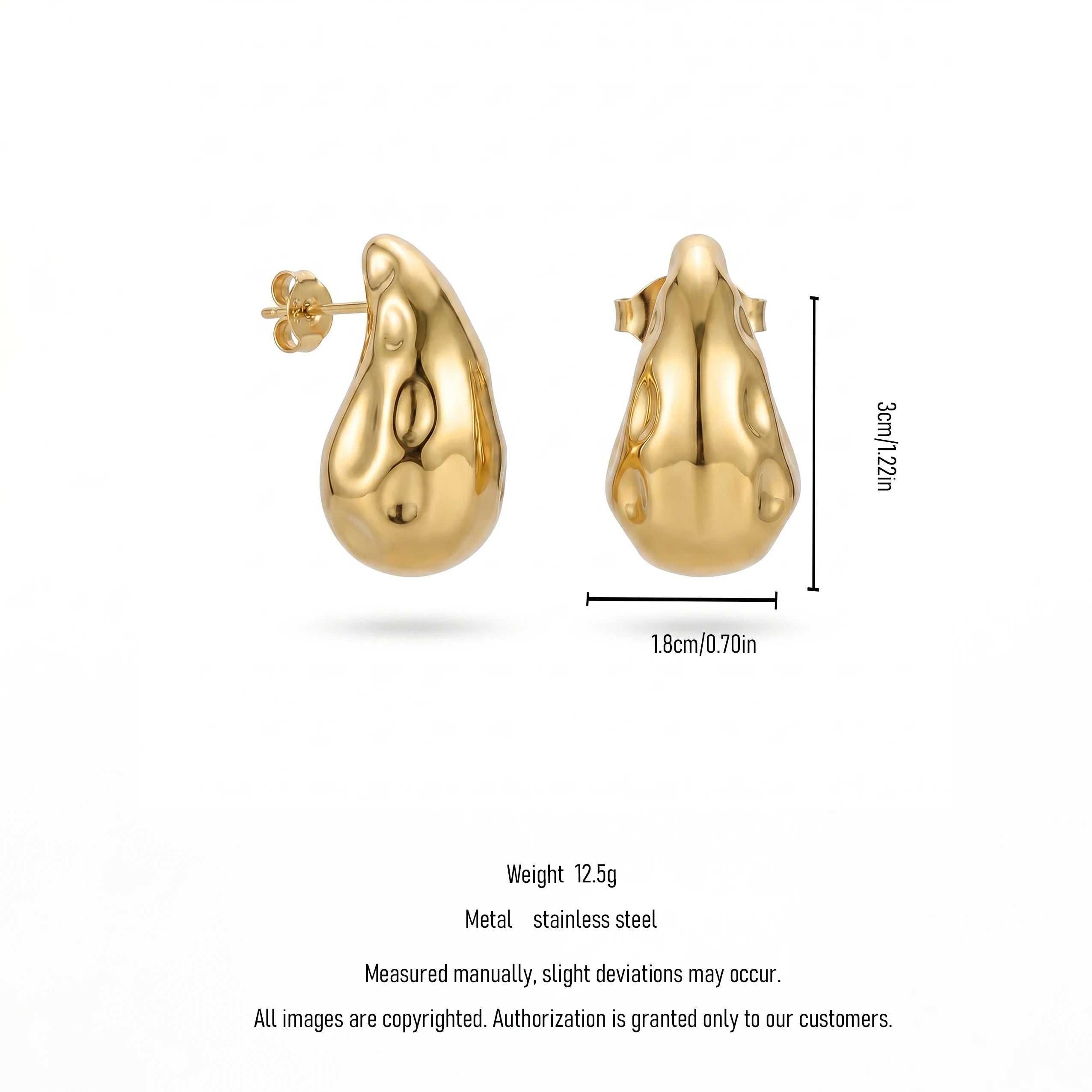 QIAOREN 12277 Elegant Abstract Sculptural Teardrop Earrings Gold Stainless Steel Uneven Molten Wavy Waterdrop Studs Gift Women