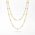 QIAOREN 13568 Gold Stainless Steel Layered Long Chain Necklace with Beaded Station Design Minimalist Fashion Jewelry for Women
